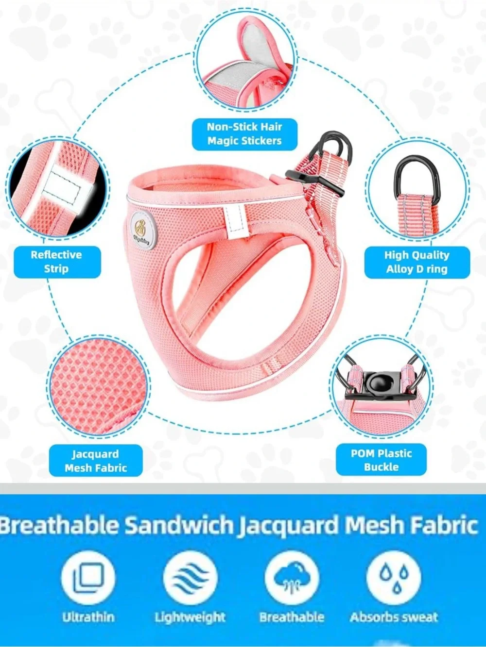 Pink Breathable Mesh Pet Harness with Logo